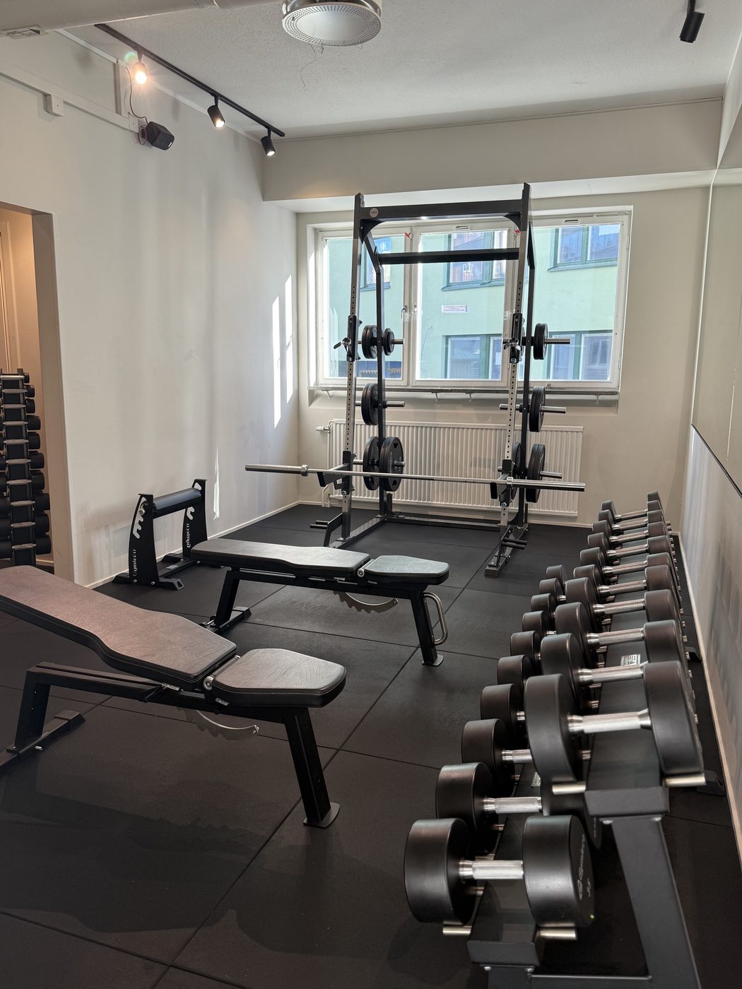 Fria vikter och bänkar på Stolt Gym Trångsund